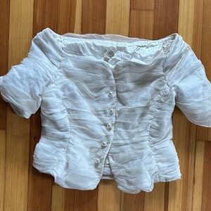 Strapless White Layered Bodice Dress with Pearl Buttons